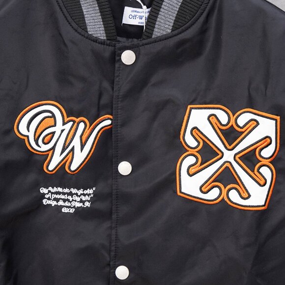 Black Baseball Jacket With Embroidered Off-White Logo - Picture 5 of 9